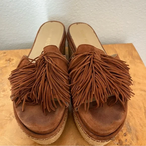 Stuart Weitzman Wiggleroom Suede Leather Fringe Espadrille Wedge Platform Sandal - Picture 8 of 14
